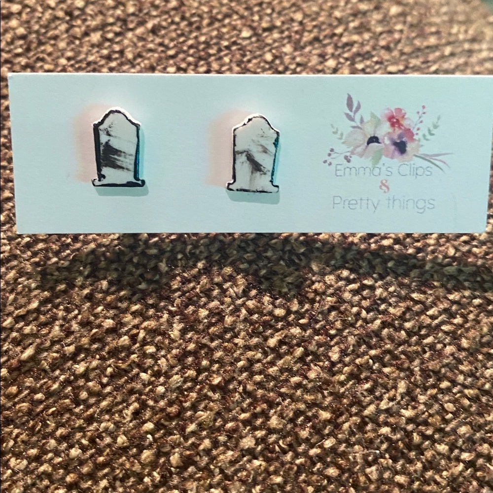 Marble Effect Tombstone Stud Earrings handmade